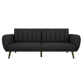 Dark Grey Linen Futon Sofa with Modern Mid-Century Style Wooden Legs