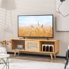 Modern TV Stand with Rattan Glass Sliding Doors