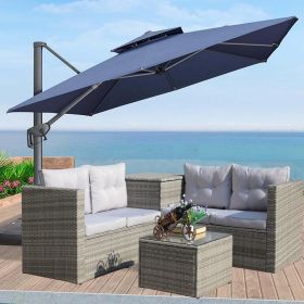 4Pc Patio Sectional Wicker Rattan Sofa Set W  Storage Box Grey (Color: Grey)