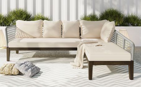 TOPMAX Modern 5-Person Outdoor Seating Group With Cushions Rope Waved Patio Sofa Set For Garden, Law (Option: GrayBeige)