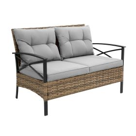 Patio 4Piece Sectional Sofa Set   KD Rattan Wicker Outdoor Garden Furniture (Color: Grey)